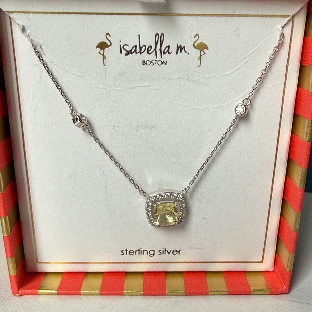 Isabella M. Sterling Silver Yellow Cushion Pendant Necklace